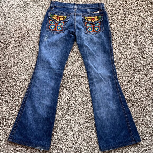 Rare Vintage Frankie B Butterfly Pocket Flare Jeans – Size 6 - Picture 1 of 5